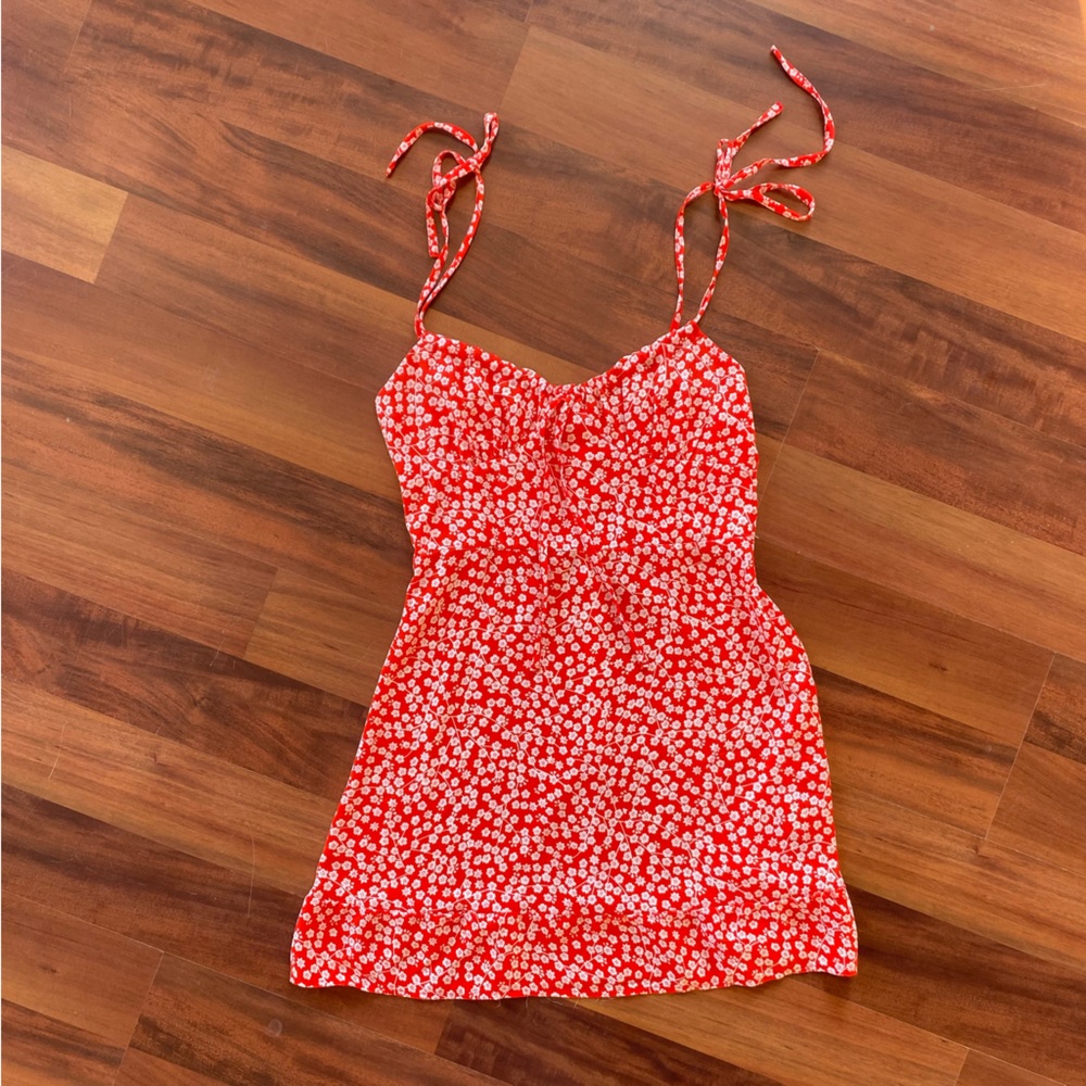 SHEIN Red & White Floral Mini Dress w/ Adjustable Straps, Medium